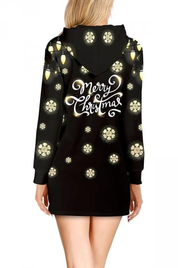 Womens Christmas Reindeer Dress Drawstring Gold-Pinkami