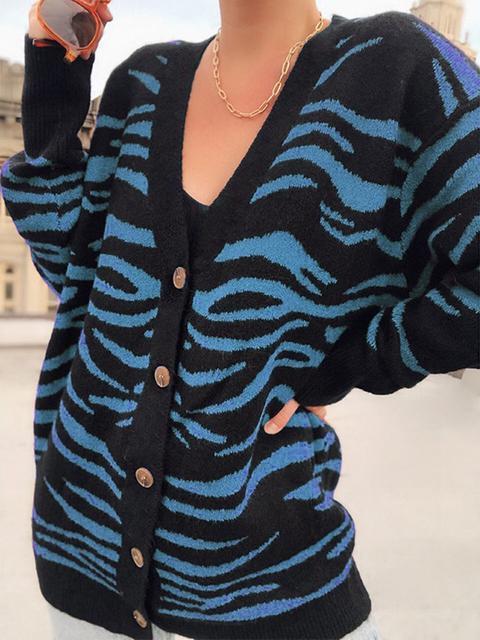 Zebra Pattern Button Knit Cardigan Coat-Pinkami