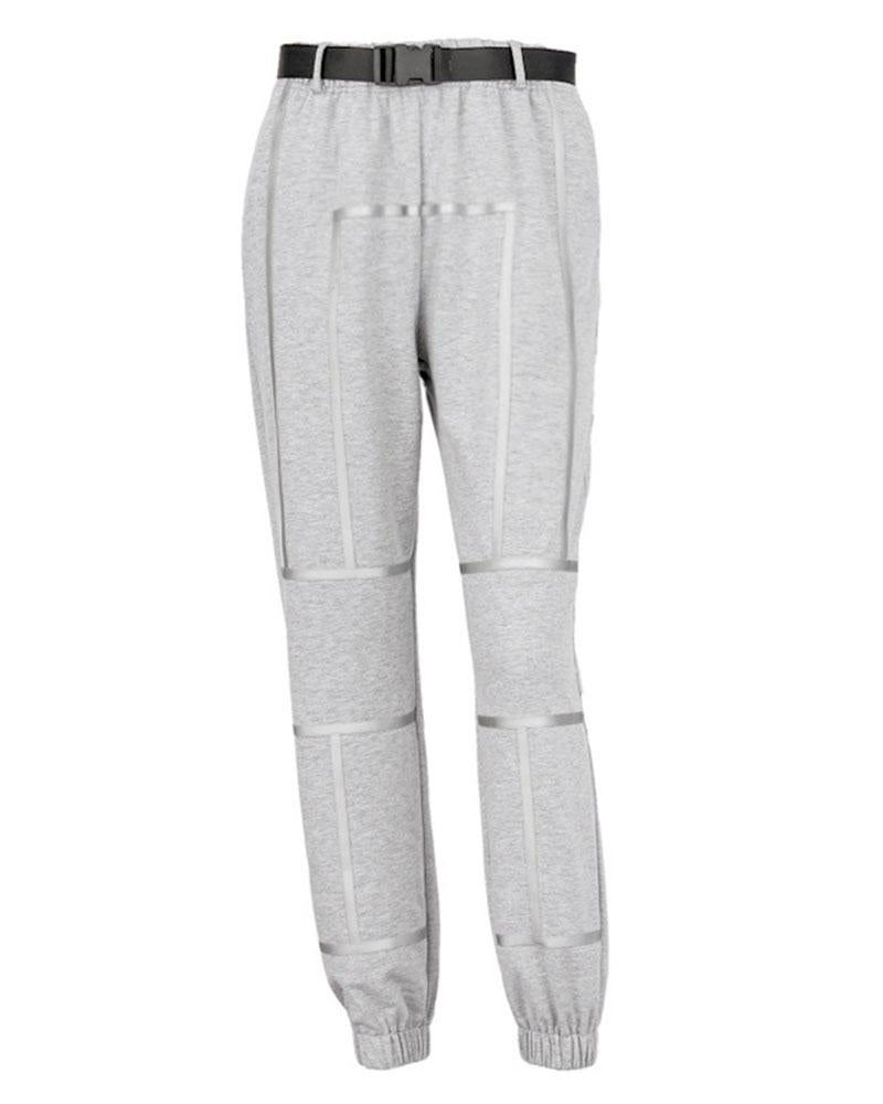 Contrast Binding Pocket Decor High Waist Sports Pants With Belt For Women-Pinkami