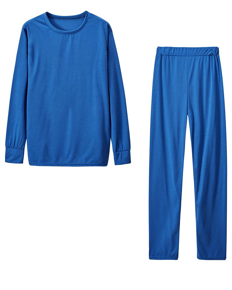 Solid Round Neck Tee & Pants Set-Pinkami