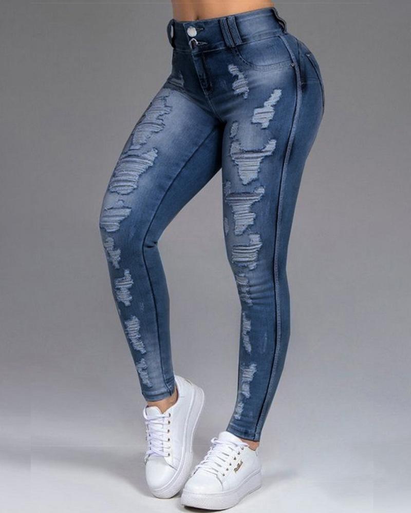 Women Extreme Distressed High Waist Skinny Jeans-Pinkami
