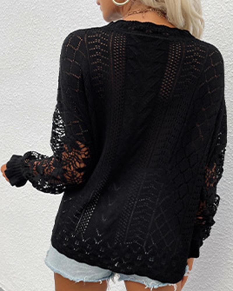 Floral Lace Pointelle Knit Sweater