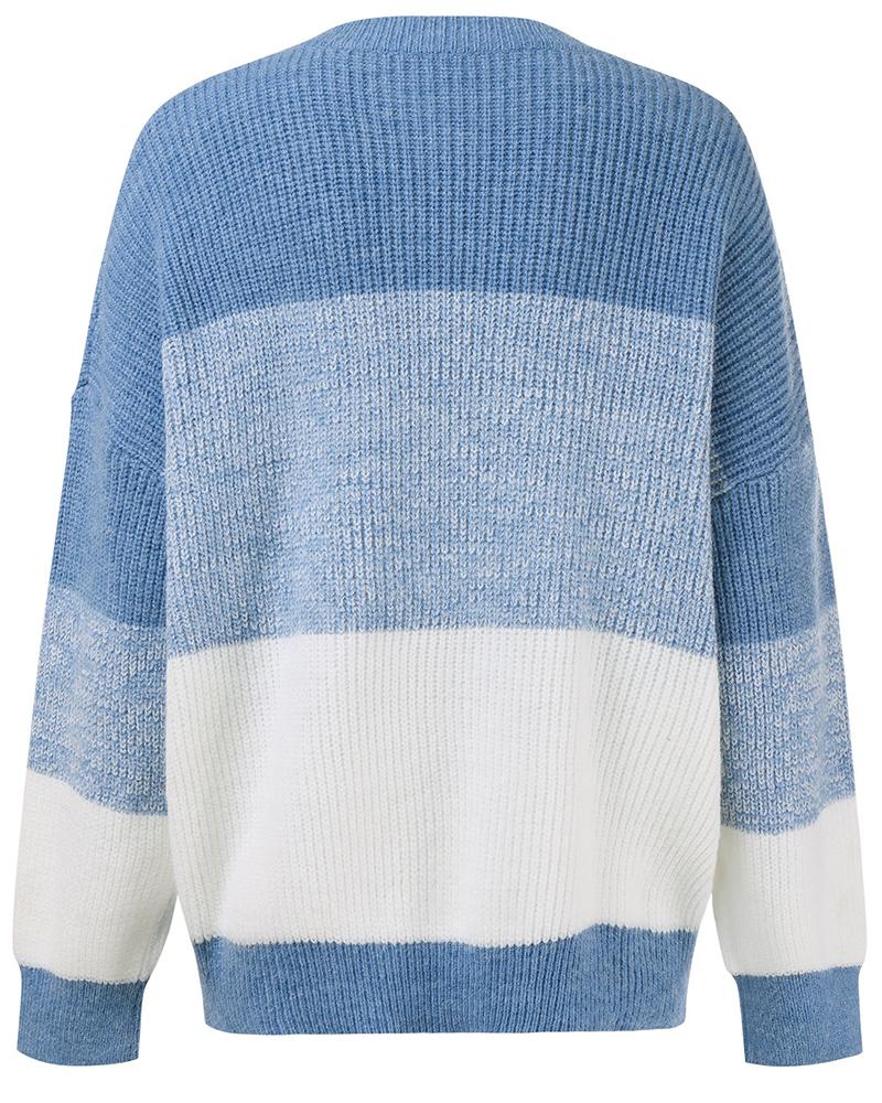 Colorblock Rib-Knit Round Neck Sweater-Pinkami