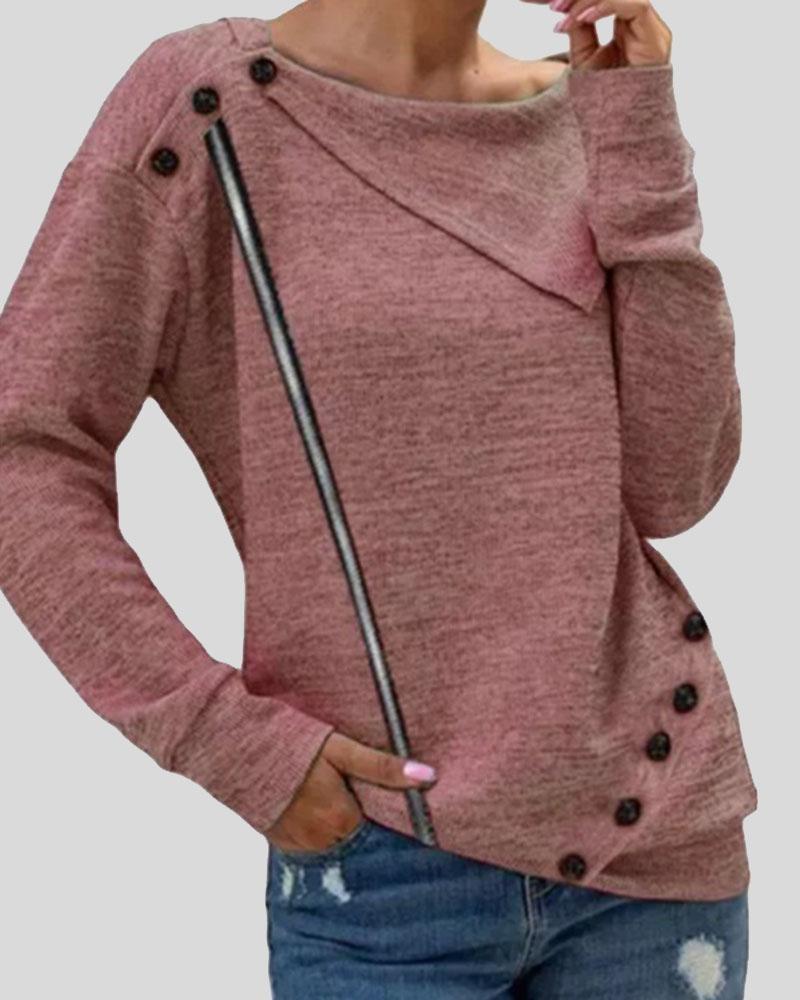 Striped Button Decor Drop Shoulder Sweater-Pinkami