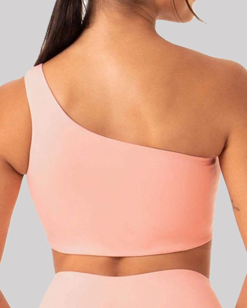 Leopard Print One Shoulder Sports Bra-Pinkami