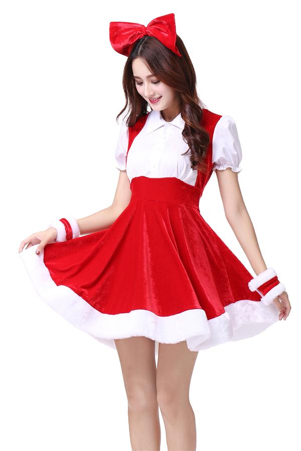 Cute Adult Mini Santa Claus Dress Christmas Costume Red-Pinkami