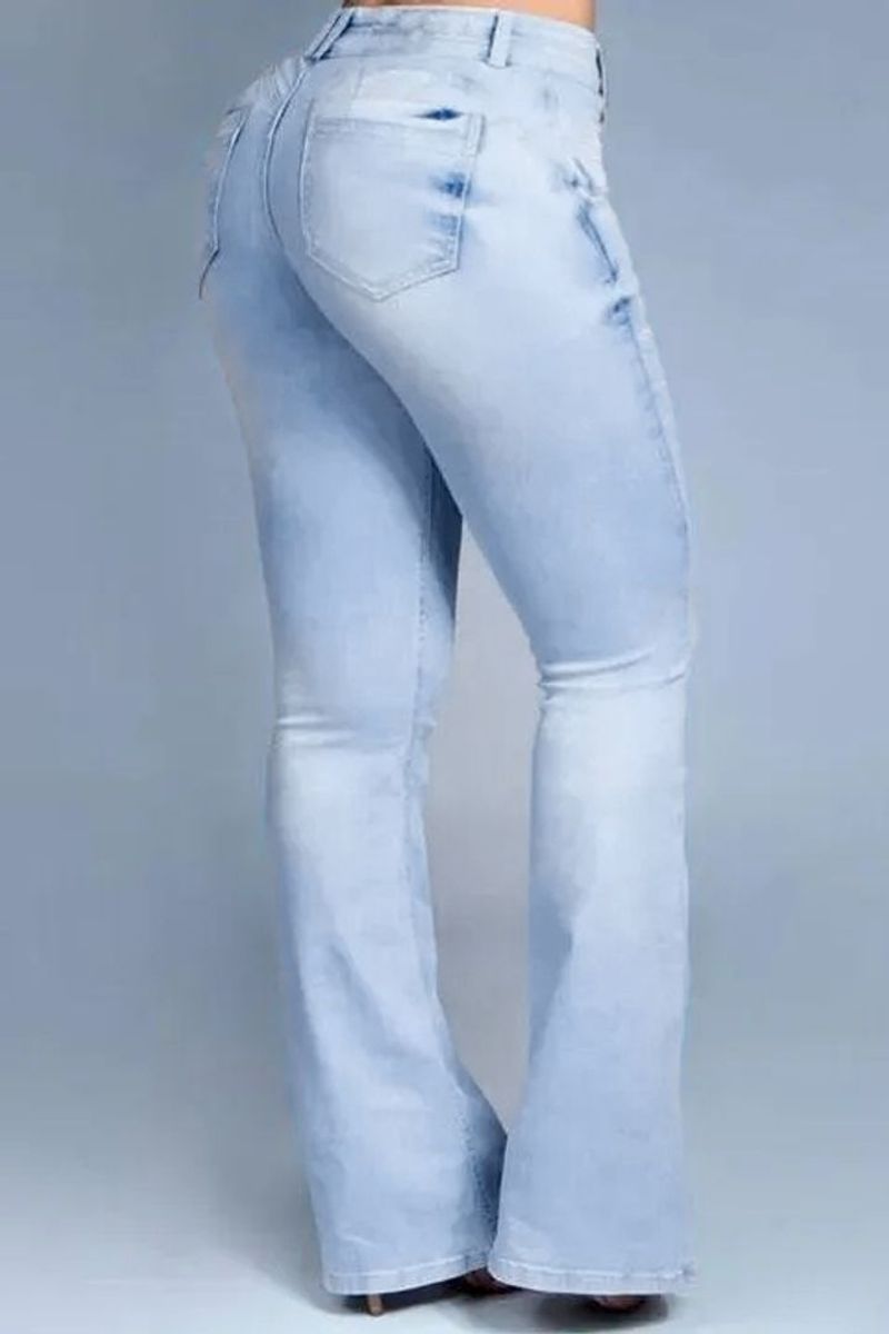 Button Front Butt Lifting Flare Jeans-Pinkami