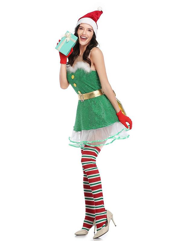 Womens Elf Costume Dress For Christmas-Pinkami