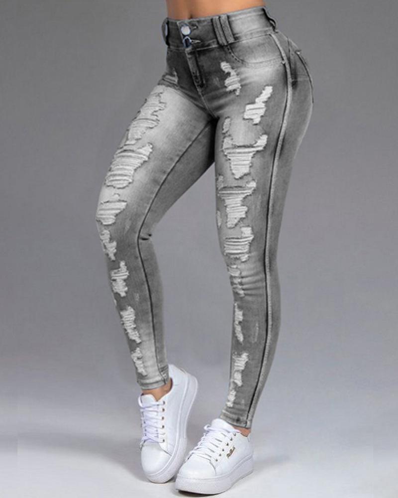 Women Extreme Distressed High Waist Skinny Jeans-Pinkami