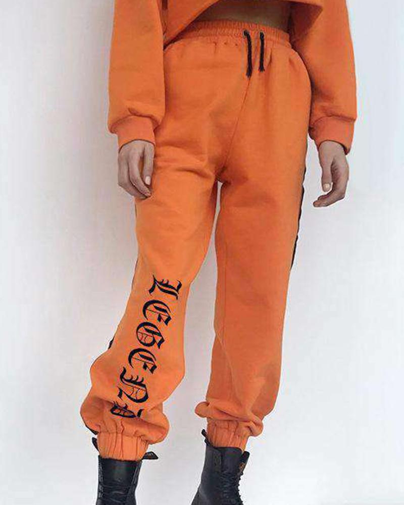 Colorblock & Letter Print Drawstring Waist Pocket Detail Joggers For Women-Pinkami