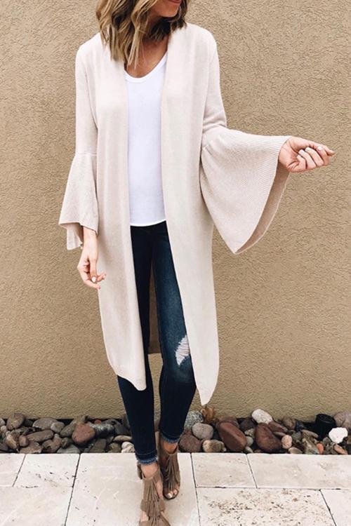 Solid Color Horn Long Sleeve Cardigan-Pinkami