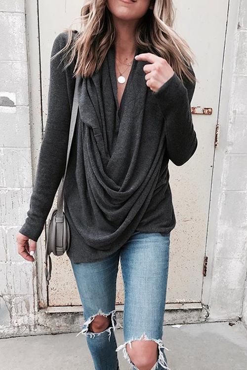 Temperament Irregular Pile Pile Slim T-shirt-Pinkami