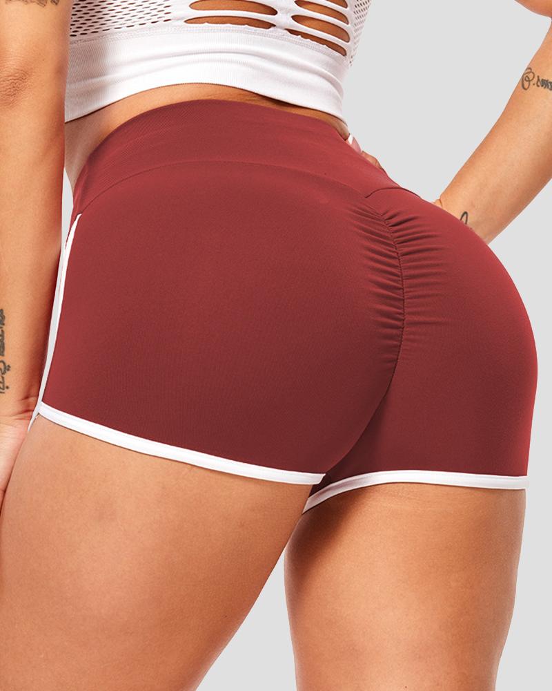 Contrast Binding Scrunch Butt Sports Shorts-Pinkami