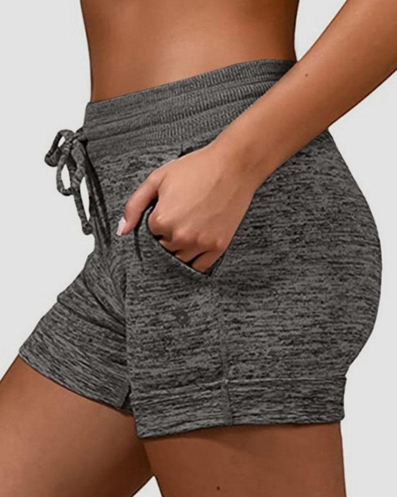 Space Dye Drawstring Waist Slant Pocket Sports Shorts-Pinkami