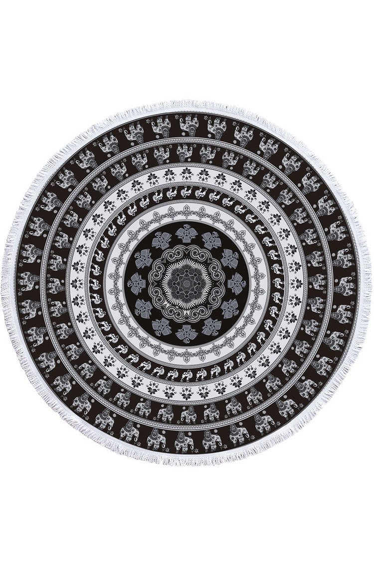 Fluffy Boho Floral Tassel Trim Beach Towel-Pinkami