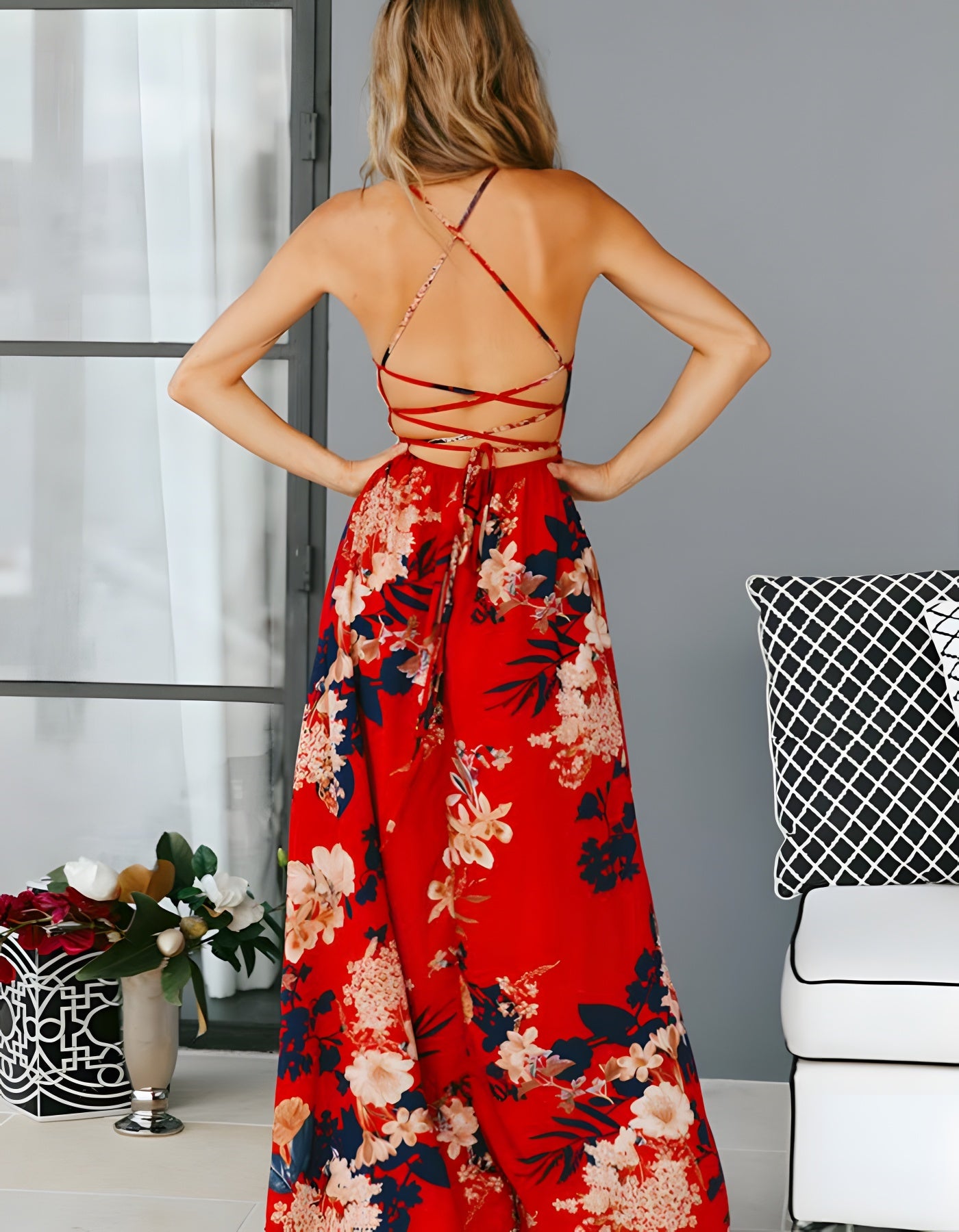 Floral Print Slit Maxi Dresses