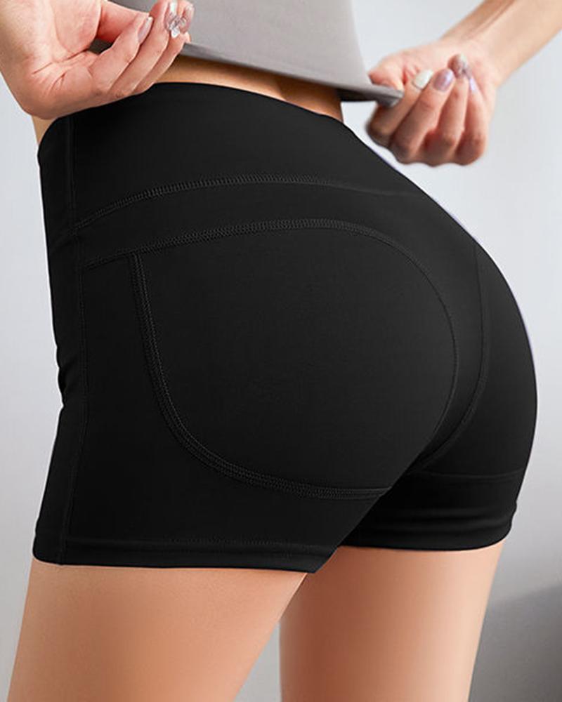 Stitch Trim High Waist Hip-Lifting Sports Shorts-Pinkami