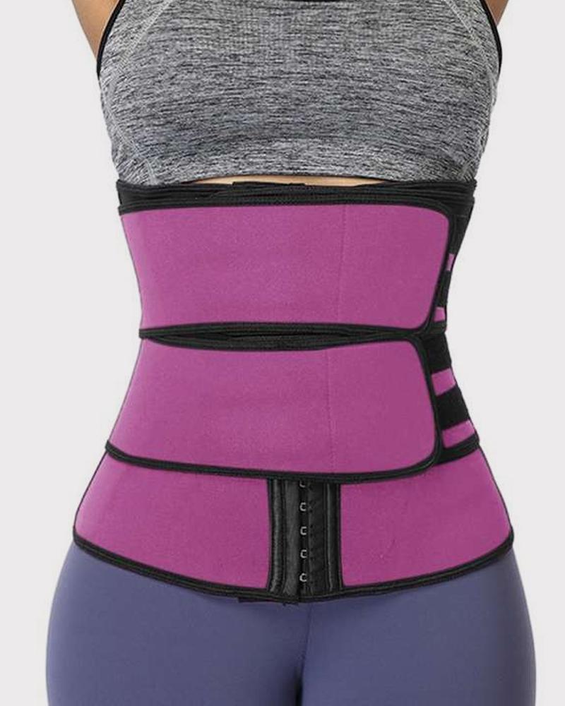 Colorblock Steel Bone Double Velcro Closures Body Shaper Wrap Corset-Pinkami