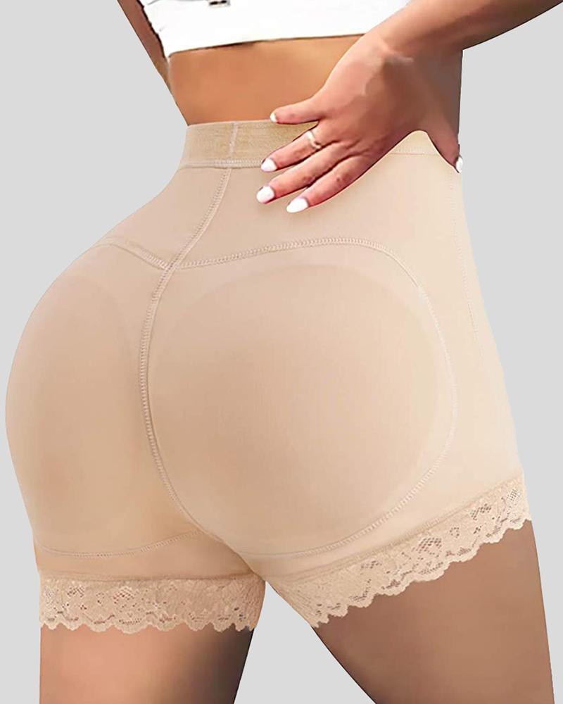 Contrast Lace Butt Lifting High Waist Shapewear Shorts-Pinkami