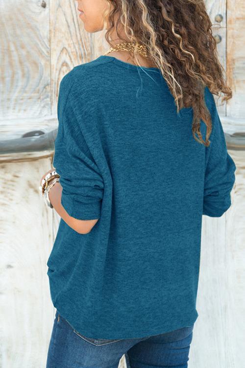 Solid Color V-neck Long-sleeved Sweater-Pinkami
