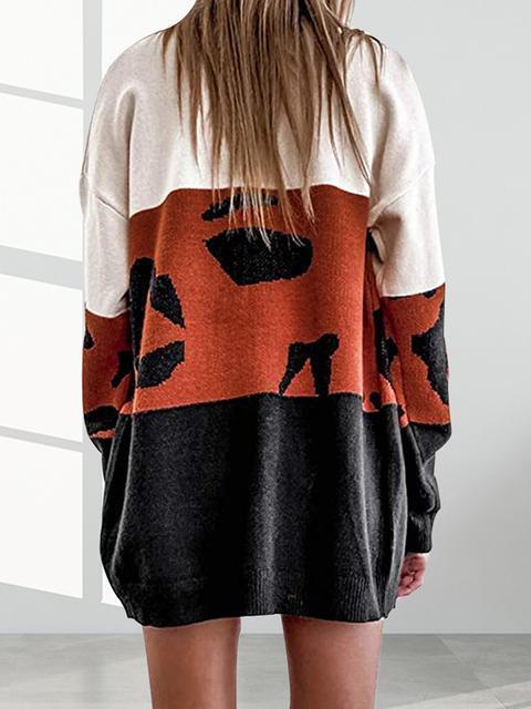 Contrasting Color Leopard Print Cardigan-Pinkami