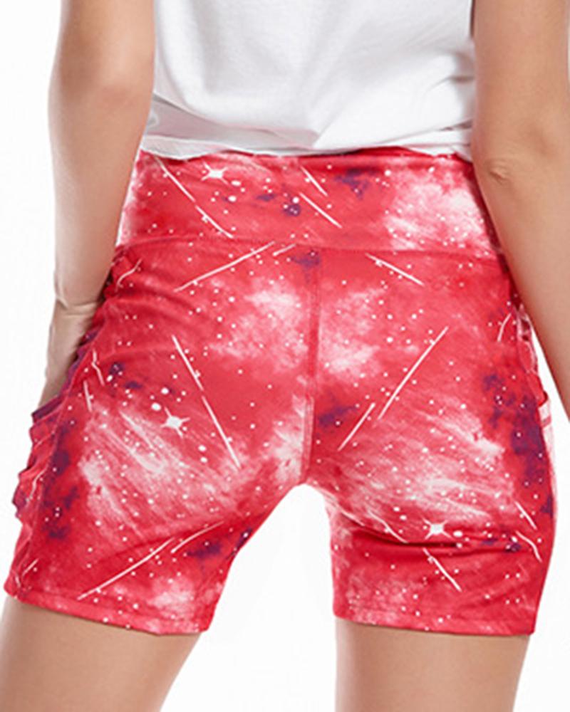 Tie Dye Pocket Side High Waist Sports Shorts-Pinkami