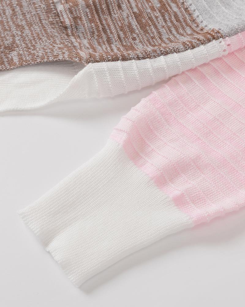 Colorblock Hollow Out Drawstring Hooded Sweater-Pinkami