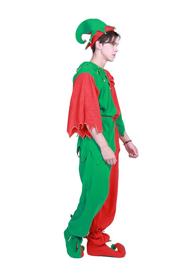 Fancy Christmas Adult Mens Santa Helper Elf Costume Green-Pinkami