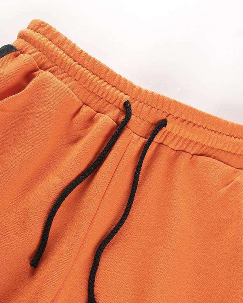 Colorblock & Letter Print Drawstring Waist Pocket Detail Joggers For Women-Pinkami