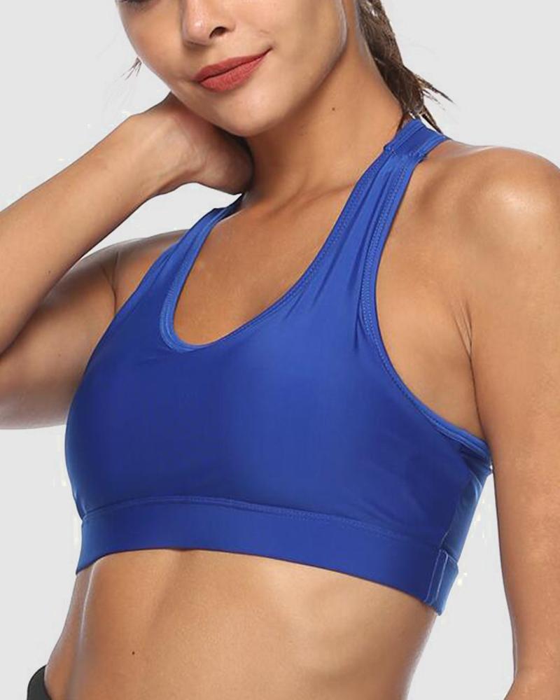 Pocket Decor Cutout Racerback Sports Bra-Pinkami