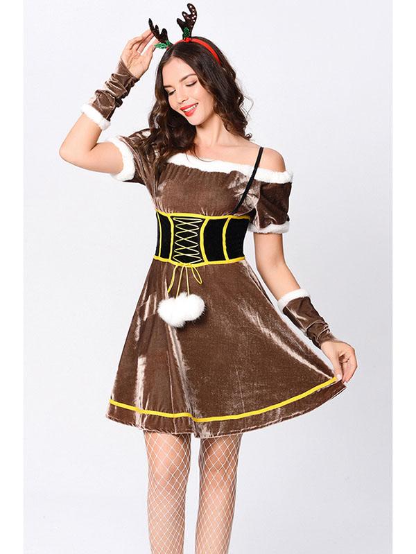 Reindeer Costume Womens Christmas Rudolph Dress-Pinkami