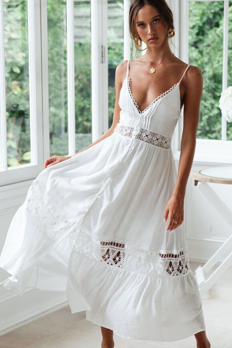 Exquisite Crochet Single-Breasted V Neck Cover Up-Pinkami