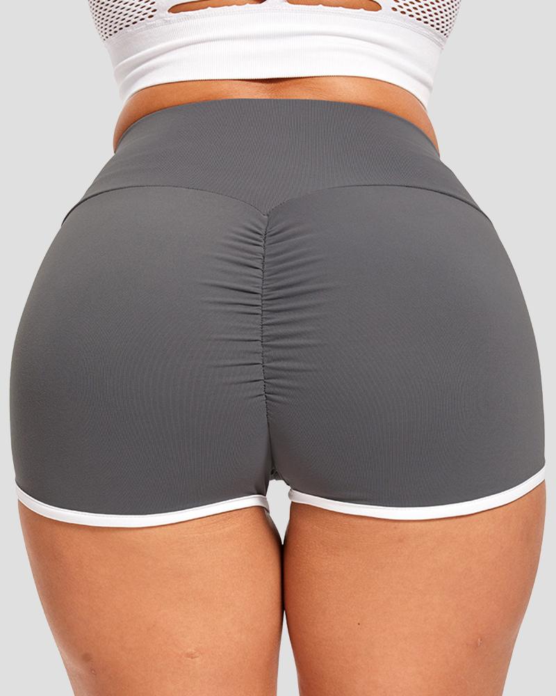 Contrast Binding Scrunch Butt Sports Shorts-Pinkami