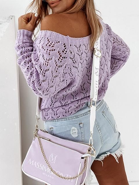 Hollow Round Neck Knit Sweater-Pinkami