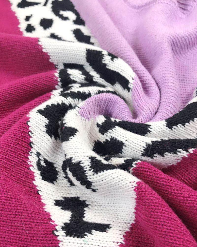 Cheetah Panel Colorblock Drop Shoulder Sweater