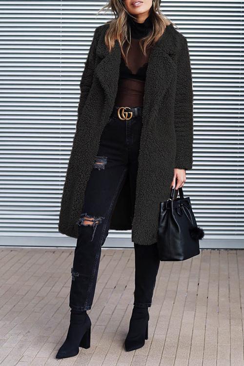 Casual Lapel Pocket Long Coat-Pinkami