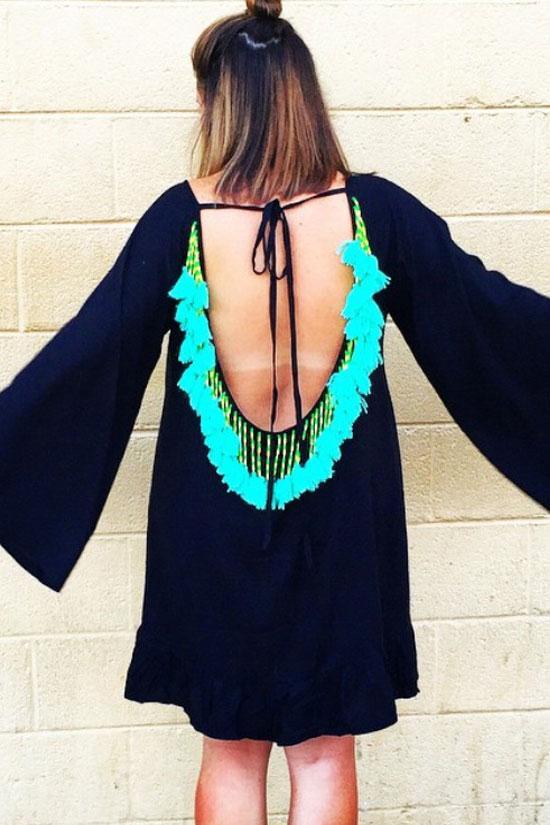 Sexy Fringe Self Tie Back Cover Up-Pinkami