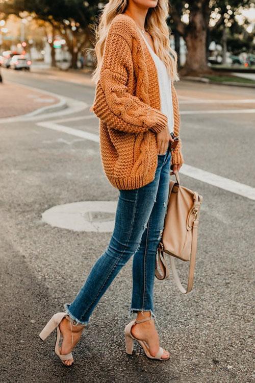 Loose Long-sleeved Twist Knit Sweater Big Twisted Rope Cardigan-Pinkami