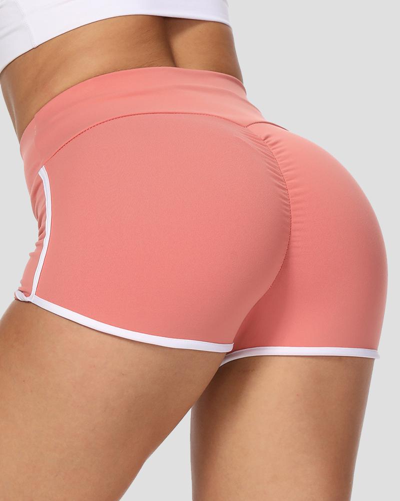 Contrast Binding Scrunch Butt Sports Shorts-Pinkami