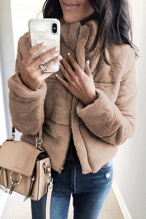 Plush Leisure Long Sleeves Coat-Pinkami