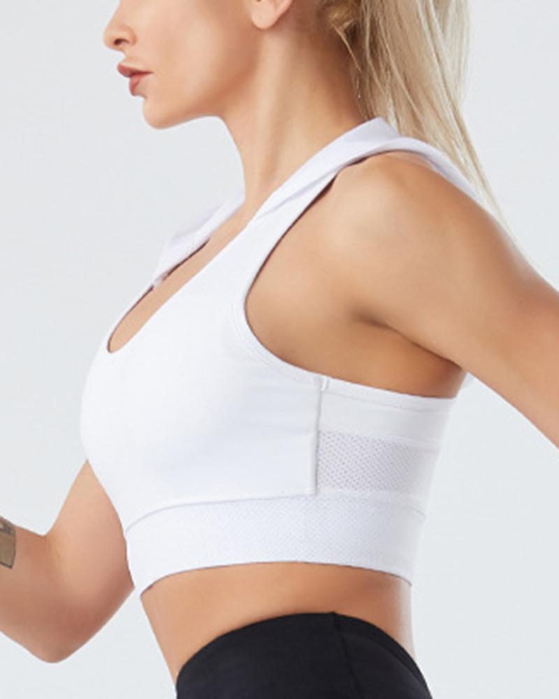 Solid Breathable Sports Hooded Bra-Pinkami