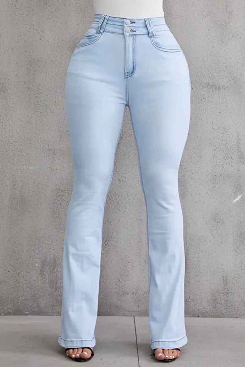 Button Front Butt Lifting Flare Jeans-Pinkami