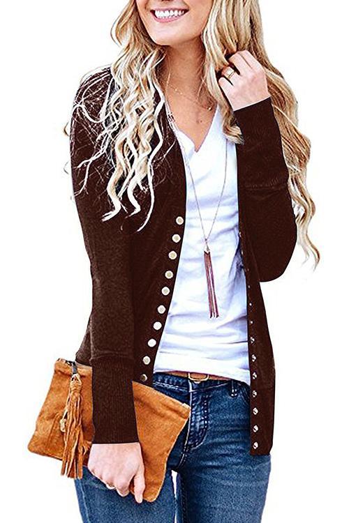 Design V-neck Long-sleeved Button Cardigan-Pinkami