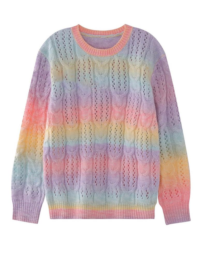 Ombre Mixed Knit Round Neck Sweater