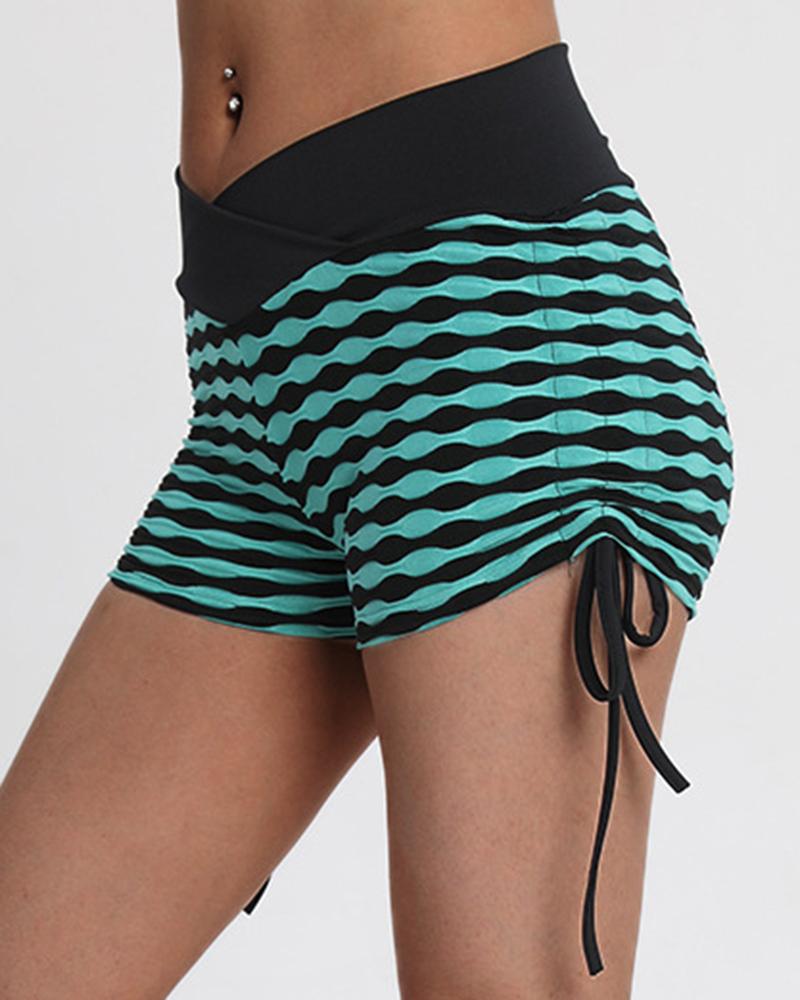 Allover Print Wide Waistband Drawstring Side Sports Shorts-Pinkami