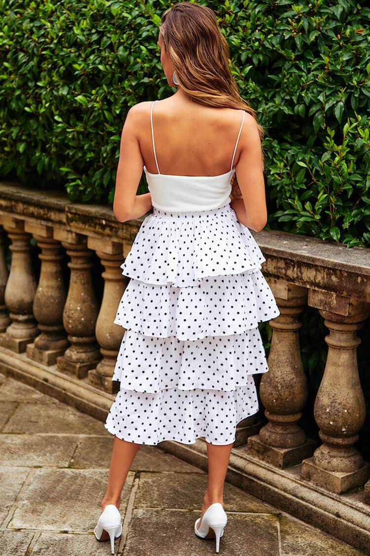 Polka Dot High Waist Tiered Ruffle Beach Midi Skirt-Pinkami