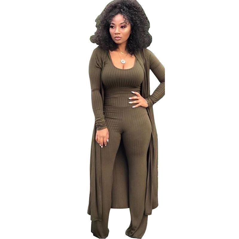 Scoop Neck Ribbed Wide Leg Cardigan & Top & Pants Set