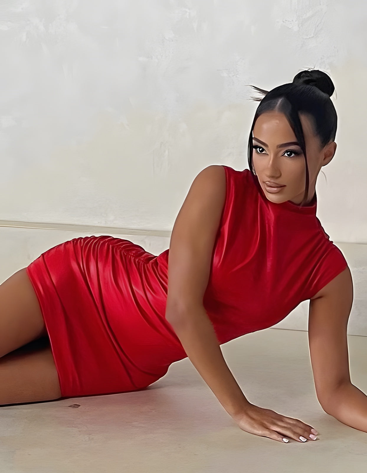 Semi-turtleneck PU Leather Nightclub Short Bodycon Dresses