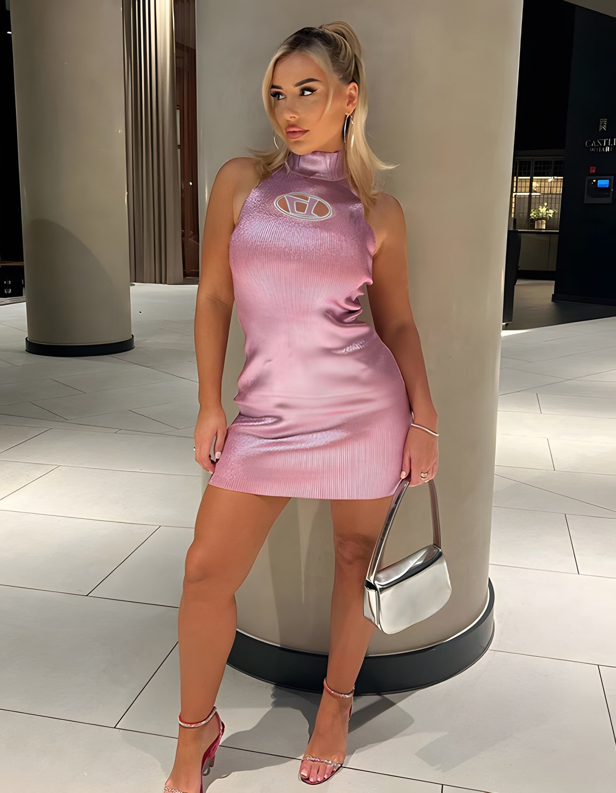 Letter Semi-turtleneck Hot Girl Slim Short Bodycon Dresses