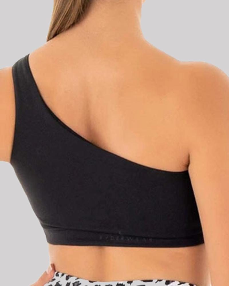 Leopard Print One Shoulder Sports Bra-Pinkami